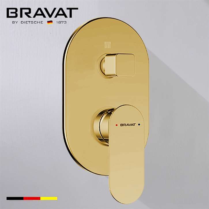 Bravat Shower Valve Mixer 2-Way Concealed Wall Mounted in Brushed Gold