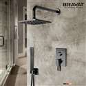 Bravat Matte Black Wall Mounted Square Shower Set With Valve Mixer 3-Way Concealed