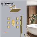 Bravat Square Shower Set With Valve Mixer 3-Way Concealed Wall Mounted In Brushed Gold