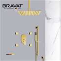 Bravat Square Shower Set With Valve Mixer 3-Way Concealed Ceiling Mounted In Brushed Gold || Concealed Ceiling