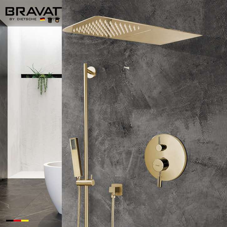 Brushed Gold Waterfall & Rainfall Shower Set With Handheld Shower