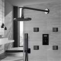 Fontana Matte Black Round Automatic Thermostatic Shower With Black Digital Touch Screen Shower Mixer Display 3 Function Rainfall Shower Set With Handheld Shower