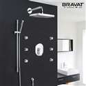 Bravat Chrome Wall Mounted Square Shower Set With Valve Mixer 3-Way Concealed And Six Body Jets