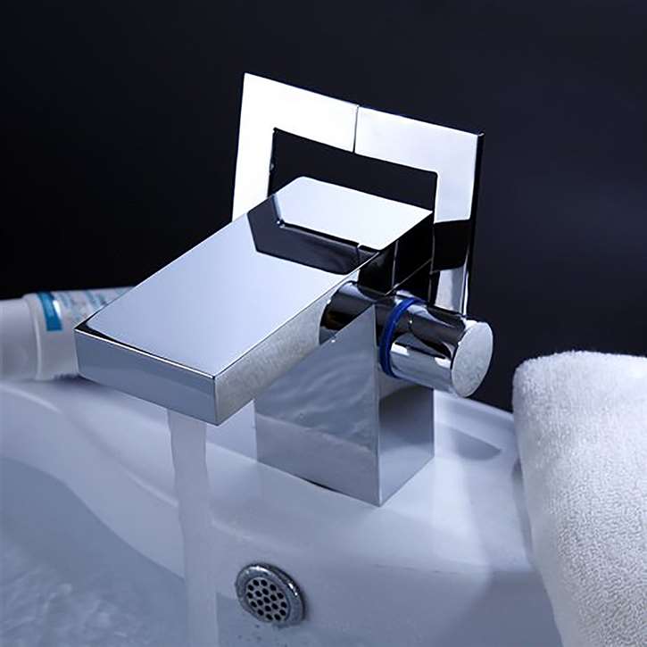 Sucre Deck Mount Chrome Finish Double Handle Bathroom Sink Faucet