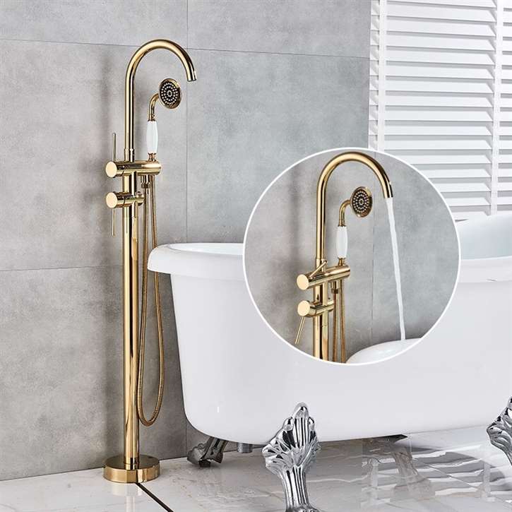 Fontana Carpi Floor Mounted Dual Handle Bathroom Faucet with Hand Shower