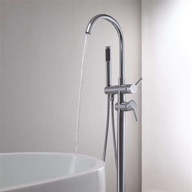 Fontana Bavaria Floor Stand Chrome Finish Bath Tub Faucet Dual Handle With Hand Shower