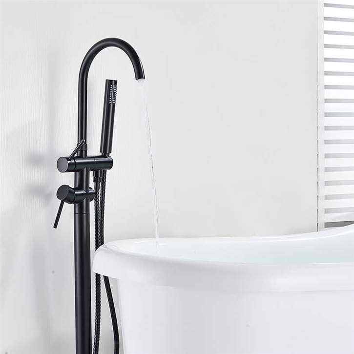 Fontana Marseille Floor Stand Matte Black Finish Bath Tub Faucet Dual Handle With Hand Shower