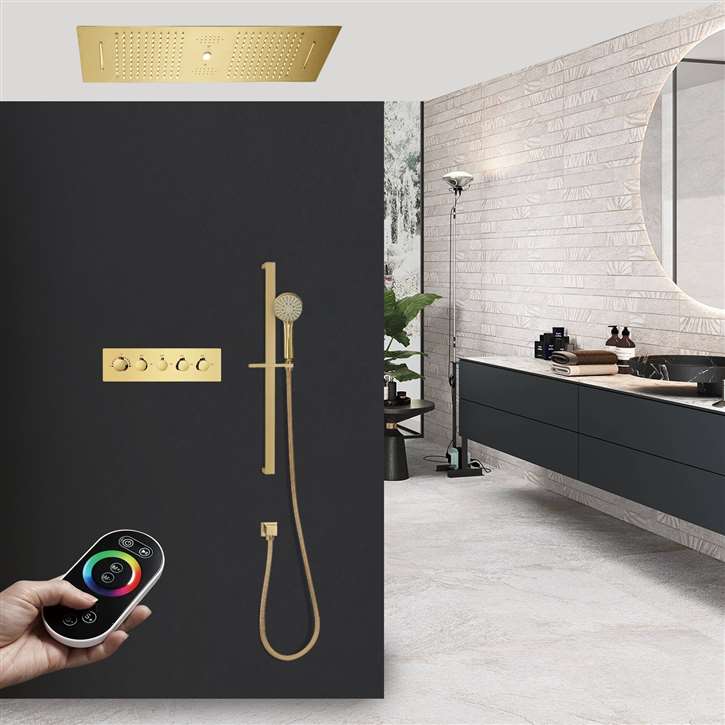 Vittoria Remote Controlled Thermostatic Ceiling Mount Musical Rainfall Waterfall LED Shower Head System with Hand Shower