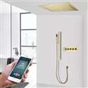 Fontana Sarzana LED Brushed Gold Thermostatic Phone Controlled Rainfall Waterfall Musical Shower System with Square Hand Shower