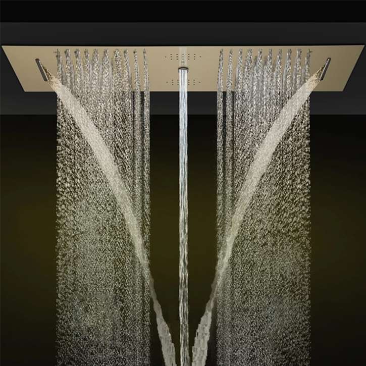 Vicenza Touch Panel Controlled LED Brushed Gold Thermostatic Recessed Ceiling Mount Waterfall Rainfall Shower System with Round Hand Shower