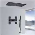 Ancona Matte Black Thermostatic Recessed Ceiling Mount LED Rainfall Musical Shower System with Jetted Body Sprays and Hand Shower