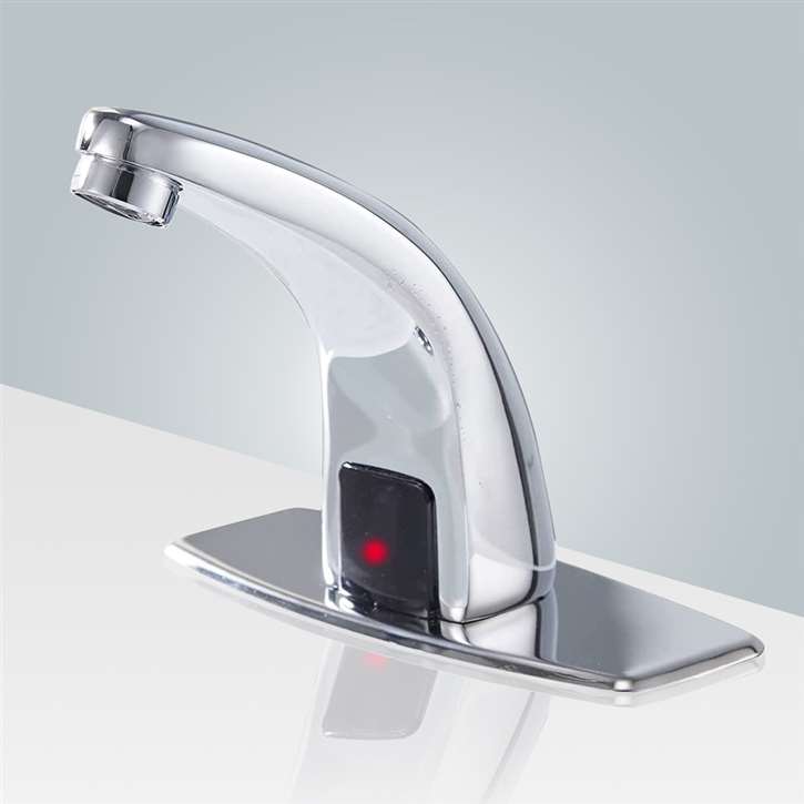 Chrome Touchless Bathroom Sink Faucet with Hole Cover Plate