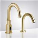 FontanaShowers Commercial Automatic Motion Brushed Gold Sensor Faucets with Automatic Soap Dispenser