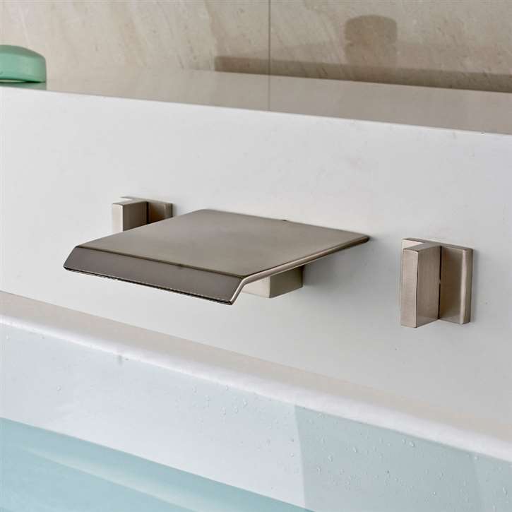 Morelia Double Handle Brushed Nickel Wall Mount Bathtub Faucet