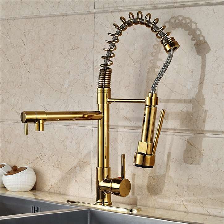 Venezuela Gold Finish Kitchen Sink Faucet with Pull Down Faucet