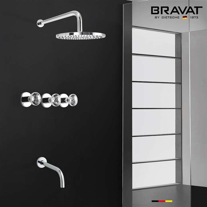 Bravat Chrome Wall Mount Shower Set with Rainfall Shower Head