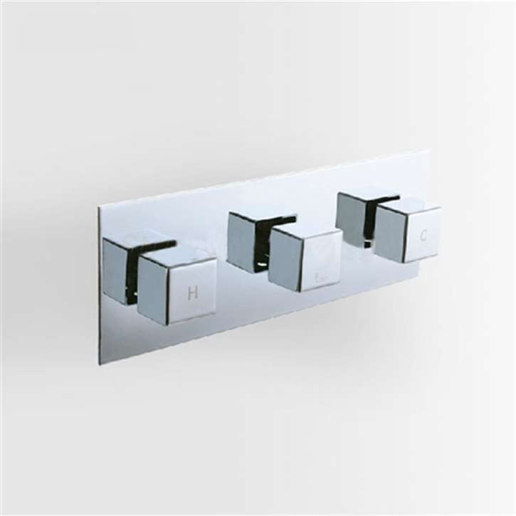 3 Dials 2 Ways Square Mixer Tap Chrome Brass Shower Valve Panel With Diverter Bathroom Faucet Tap Ceramic Plate Spool 7001-1