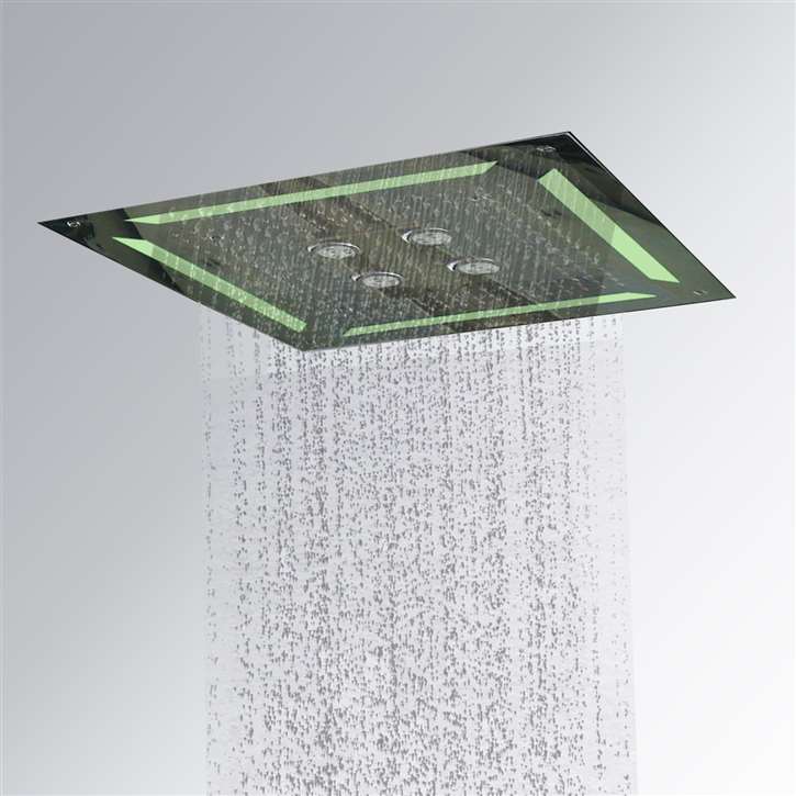 Luxury LED Embedded Ceiling Showerhead 4 Functions Waterfall and Rainfall and Swirl and Mist