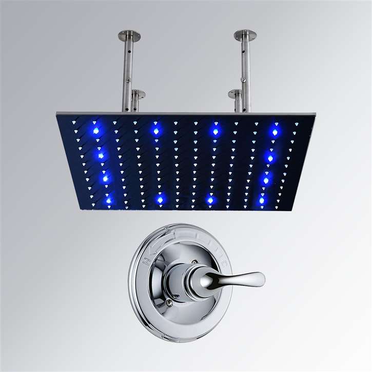 Stainless Steel square color changing LED rain shower head with Built in Mixer