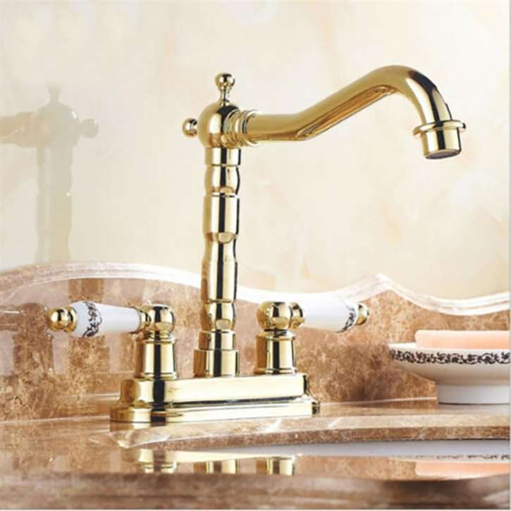 Bilbao Gold Plated Double Ceramic Handle Mixer Faucet