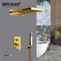 Bravat  Wall Mount Gold Rainfall Mixer Shower Set