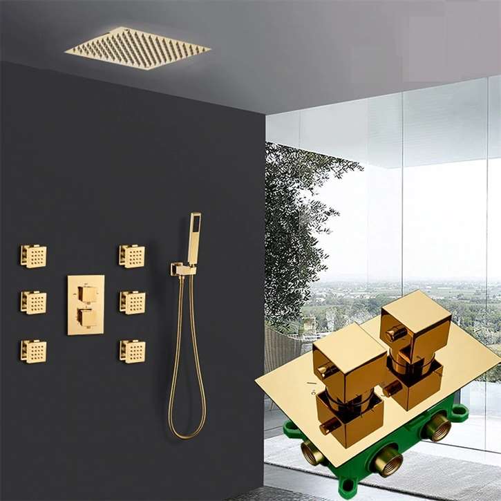 Thermostatic Modern Bathroom Rainfall Shower System with Six Pieces Jet Bath Set