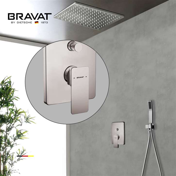 Bravat Rectangular Plated Brushed Nickel Shower Set