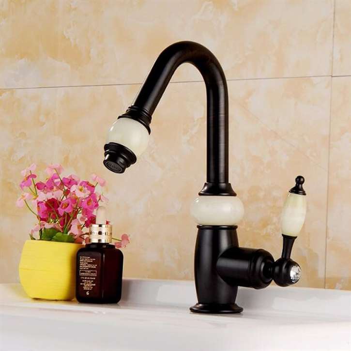 Fontana Genoa Luxury Dark Oil Rubbed Bronze Brass Jade Water Body Bathroom Sink Faucet