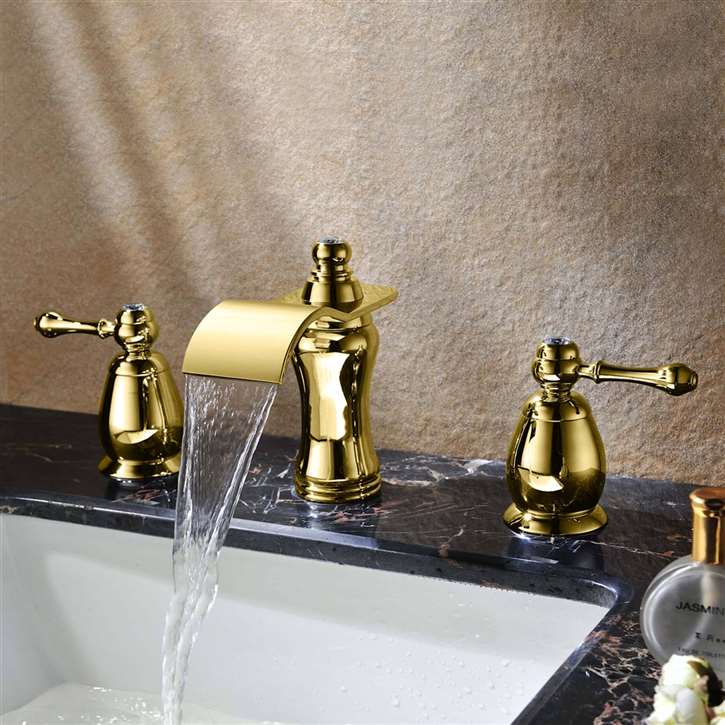 Fontana Napoli Gold Crystal Waterfall Bathroom Sink Bathtub Faucet