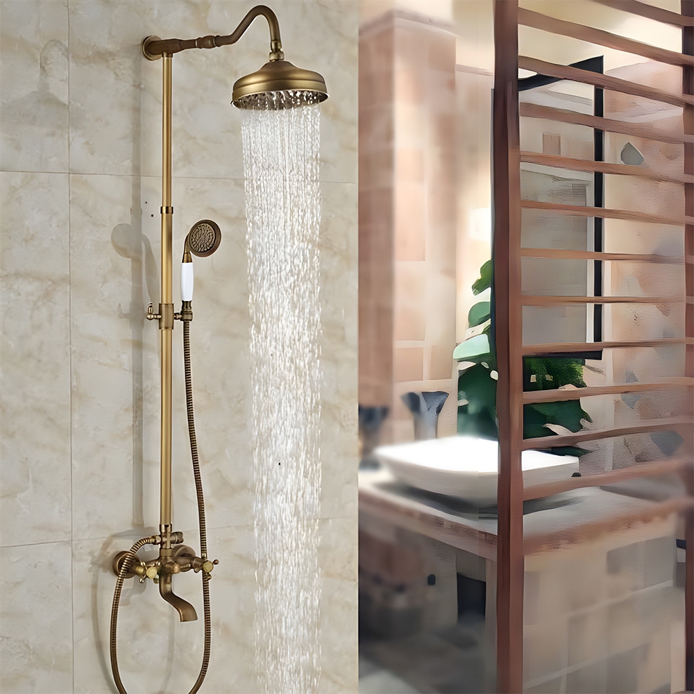 Fontana Milan 8" Antique Brass Rainfall Shower Set C