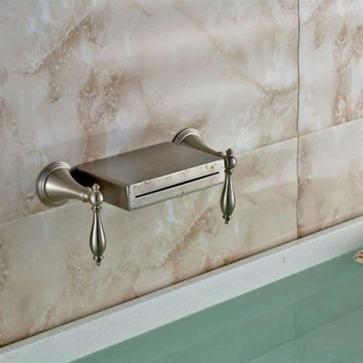 Brushed Nickel LED Color Changing Dual Long Handle Bathtub Faucet