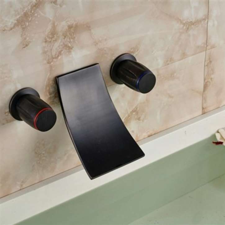 Retro Dark Oil Rubbed Bronze Round Dual Handle Bathtub Faucet