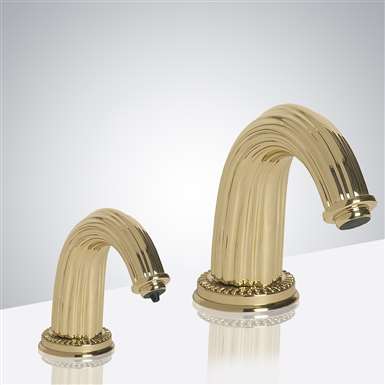 Fontana Napoli Polished Gold Finish Deck Mount Dual Automatic Commercial Sensor Faucet And Soap Dispenser