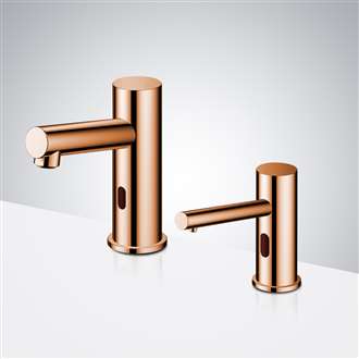 Fontana Rose Gold Commercial Automatic Dual Motion Sensor Bathroom Faucet with Soap Dispenser