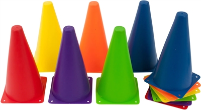 9" Plastic Cone -12 Pack Mixed Colors Sports Training Gear by Coach's Closet