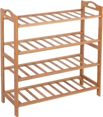 Shoe Rack 100% Natural Bamboo by Trademark Innovations (4 Shelves, Natural)