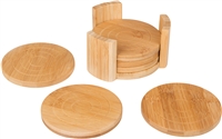 All Natural Round Bamboo Coaster Set of 6 in Holder by Trademark Innovations