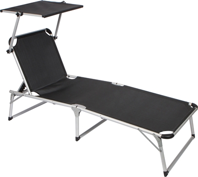 Adjustable Beach Patio Lounge Chair with Sun Shade by Trademark Innovations (Black)