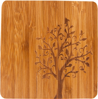Bamboo Coaster with Tree Design Set of 4 4" Square by Trademark Innovations