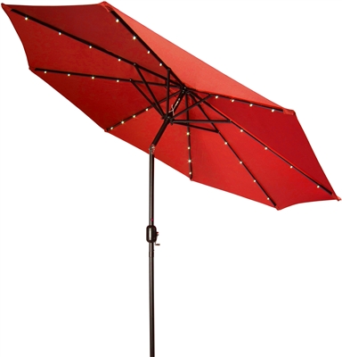 9' Deluxe Solar Powered LED Lighted Patio Umbrella by Trademark Innovations (Red)