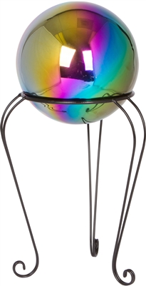 Stainless Steel Gazing Mirror Ball with 12" Tall Black Iron Decorative St- By Trademark Innovations (Rainbow, 8")