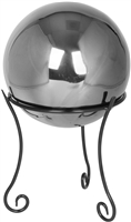Stainless Steel Gazing Mirror Ball with 8" Tall Black Iron Decorative St- By Trademark Innovations (Silver, 8")