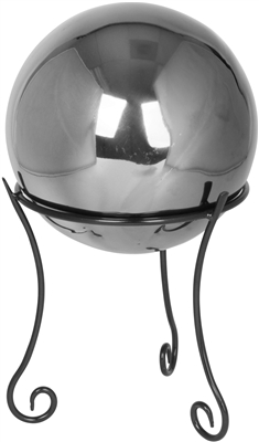 Stainless Steel Gazing Mirror Ball with 8" Tall Black Iron Decorative St- By Trademark Innovations (Silver, 8")