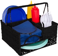 Rattan Tabletop Serveware Condiment Organizer Caddy by Trademark Innovations (Black)