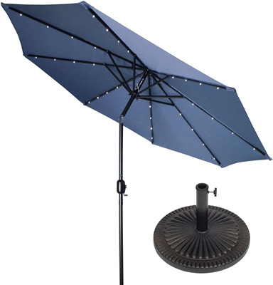 9' Deluxe Solar Powered LED Lighted Patio Umbrella with Bronze-Finish Starburst Base by Trademark Innovations (Blue)