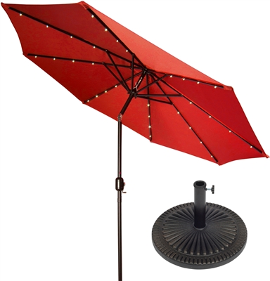 9' Deluxe Solar Powered LED Lighted Patio Umbrella with Bronze-Finish Starburst Base by Trademark Innovations (Red)