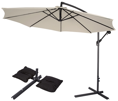 10' Deluxe Polyester Offset Patio Umbrella with Set of 2 Saddlebag Style SWeight Bags by Trademark Innovations (Beige)