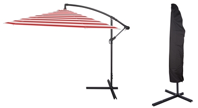 10' Deluxe Polyester Offset Patio Umbrella with Umbrella Cover by Trademark Innovations (Red Striped)