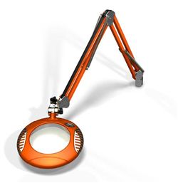 LED Illuminated Magnifier Green-Lite, 6", 2.25x(5 Diop), 43" arm, Screw Down Base Assembly, Multi Angle LEDs, 120-240V, Brilliant Orange