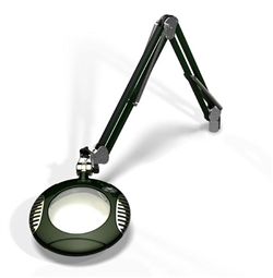 LED Illuminated Magnifier Green-Lite, 6", 2.25x(5 Diop), 43" arm, Screw Down Base Assembly, Multi Angle LEDs, 120-240V, Racing Green